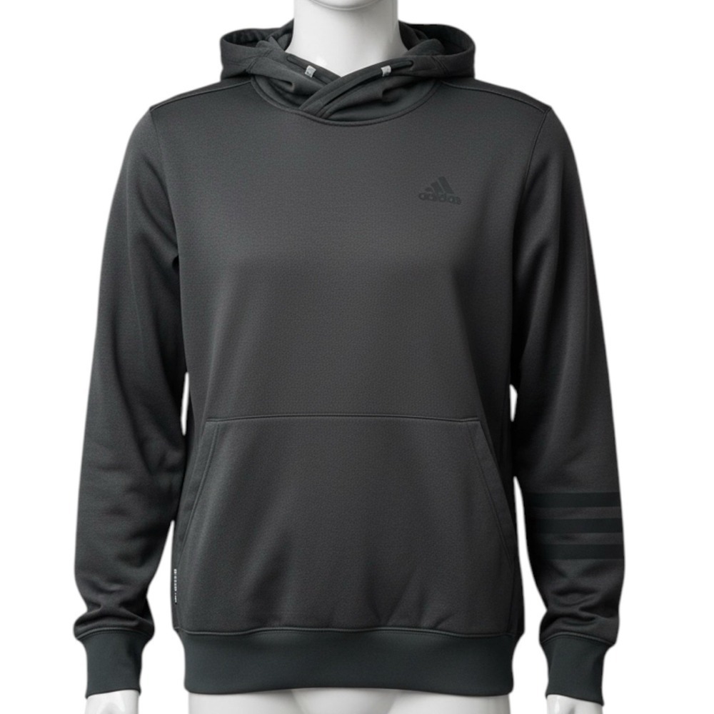 Adidas Basketball Hoodie Dark Gray Fleece Lined 3 Stripe Sleeve Men's XL